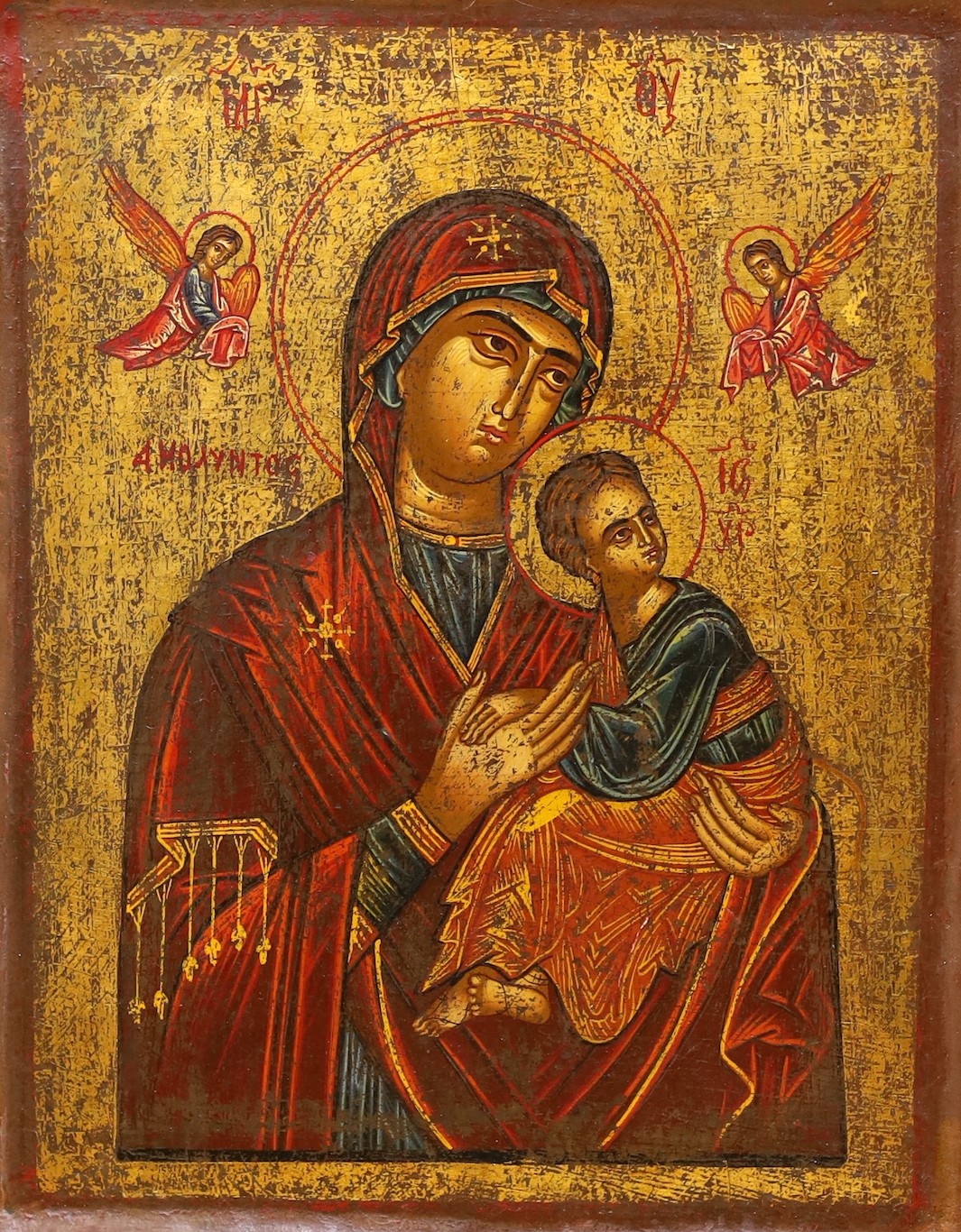 Eastern European School, tempera on panel, Icon of the Virgin and child, 36 x 28cm
